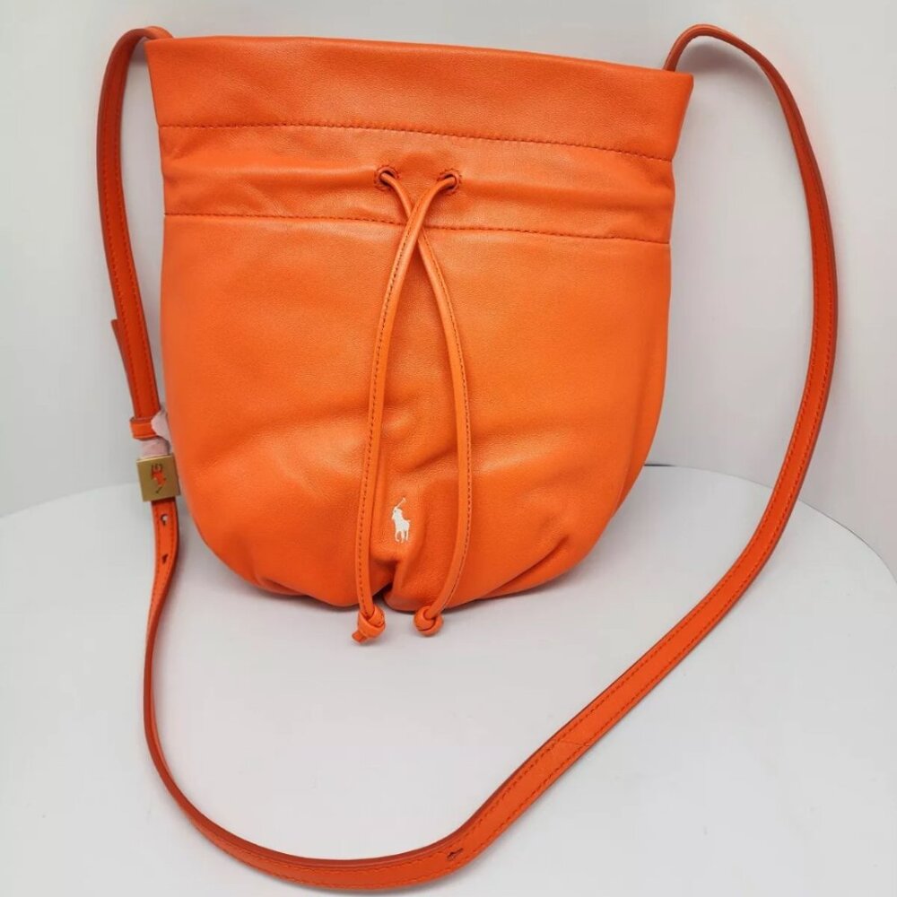 NWT Polo Ralph Lauren The Pony Pouch Burnt Orange Lamb Leather Crossbody